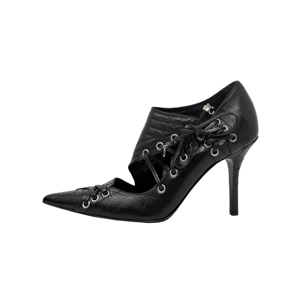 Vintage Dior Galliano 2006 Bondage Heels Black Lace Up Pumps 38.5